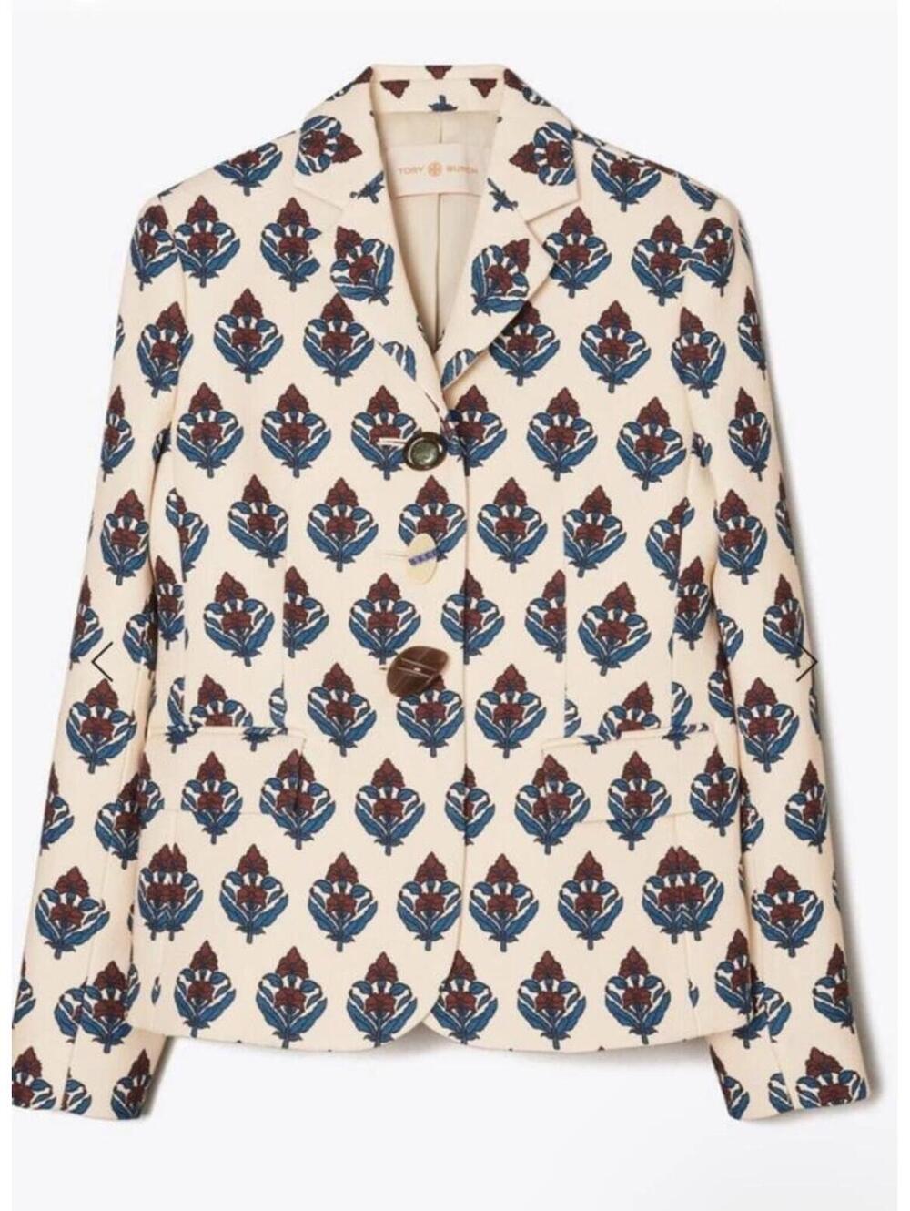 Tory Burch Printed Twill Crepe Blazer Floral Jacket Heritage Prep Grandmillennia
